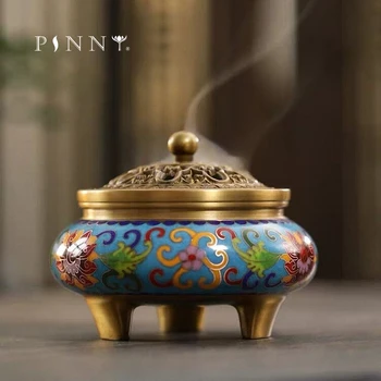 PINNY Large Cloisonne Tripod Brass Incense Burner Metal Enamel Sandalwood Censer Home Decoration Accessories Buddha Decor