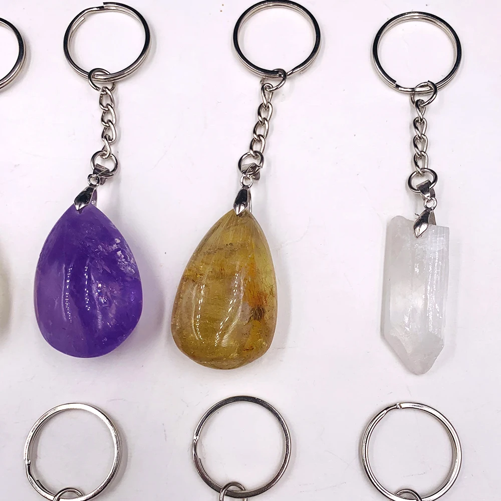 MUSESQIAO Natural Stone Keychains Handbag Purse Holder Nuggets Raw Amethysts Citrine Crystal Quartz Gemstone