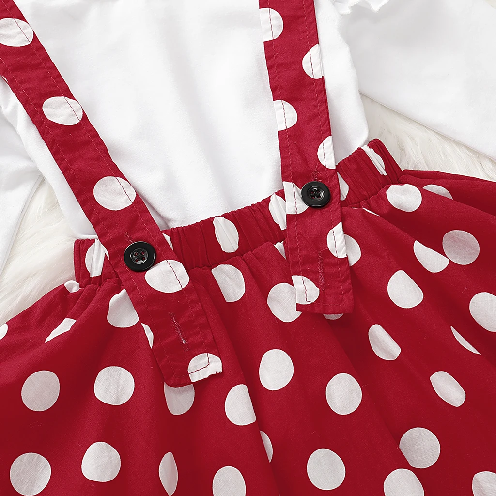 UK/От 1 до 5 лет футболка для маленьких девочек, Топ в горошек, юбка на лямках, Рождественский комплект одежды для малышей