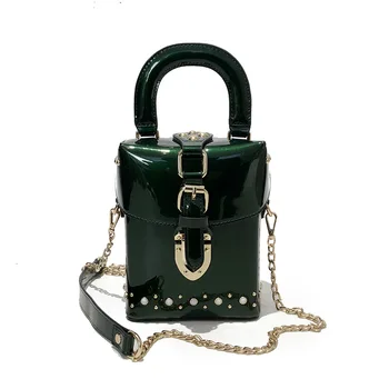 

Rivets Pearl Bright Side WomenHandbag Mobile Phone Bag Fashion Ins Ladies Europe Station New Slant Chain Small Suqare Bags