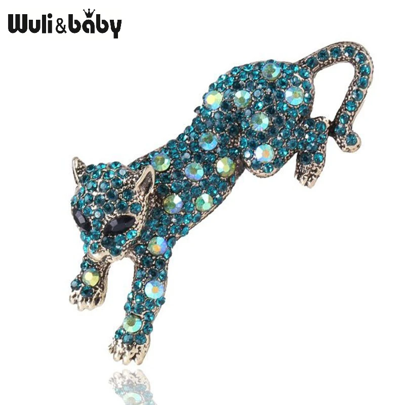 New Women Cheetah Leopard Brooch Crystal Diamante Pin Badge Gift Animal