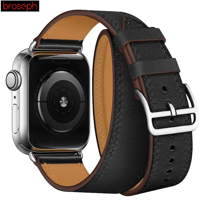 Black Ремешки для часов Apple Watch 4 Band 40 мм 44 мм 38 мм 42 мм ремешок из натуральной кожи для Iwatch 4 3 2 1 браслет для часов - Цвет ремешка: Black