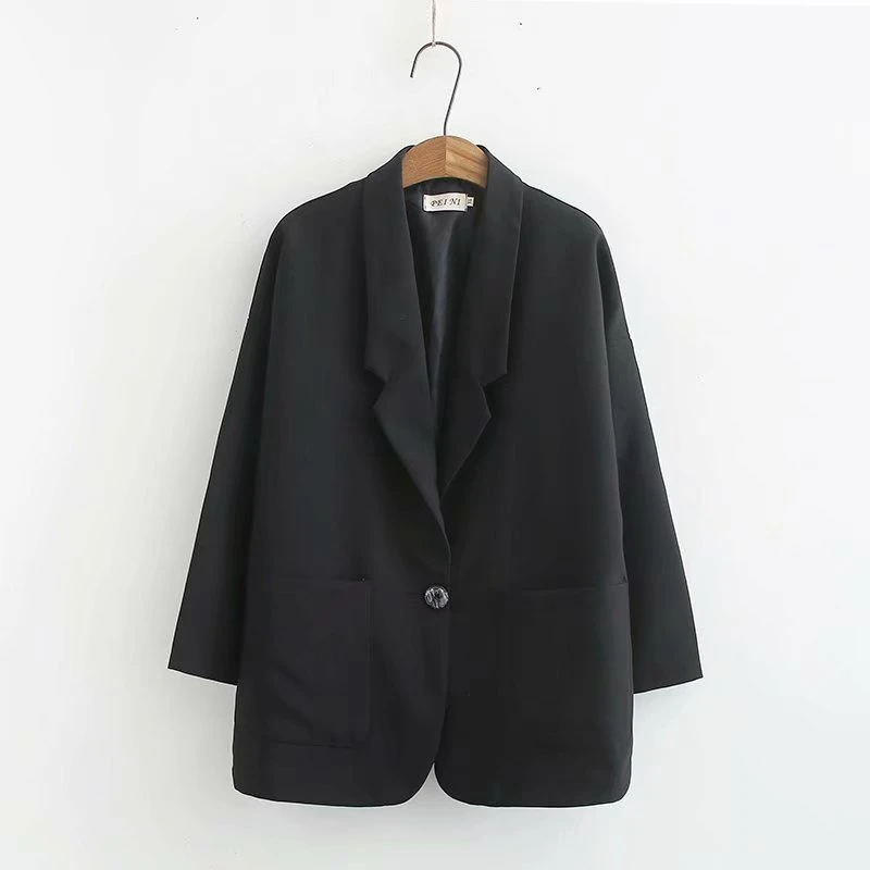 Korean Style Women Blazers Spring Autumn Coats Plus Size Single Button Office Lady Blazers Outerwear Black Dark Grey KKFY3921