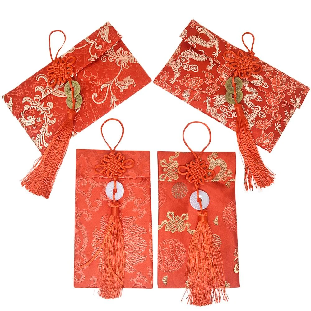 4 Pieces Chinese Silk Red Envelopes Chinese Element Red Envelope Hongbao Chinese Traditional Embroidery Lucky Money Pockets Wit Gift Boxes Bags Aliexpress