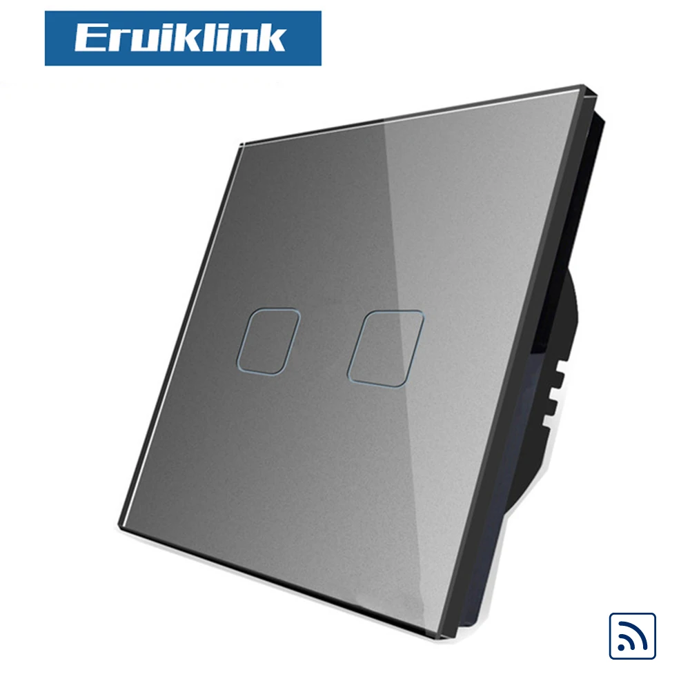 2 Gang Gray Switch ЕС Стандартный 1/2/3 RF433 Управление настенный выключатель, Беспроводной дистанционный умный светильник переключатели, Стекло Панель сенсорный выключатель AC 110 V-220 V - Цвет: 2 Gang Gray Switch