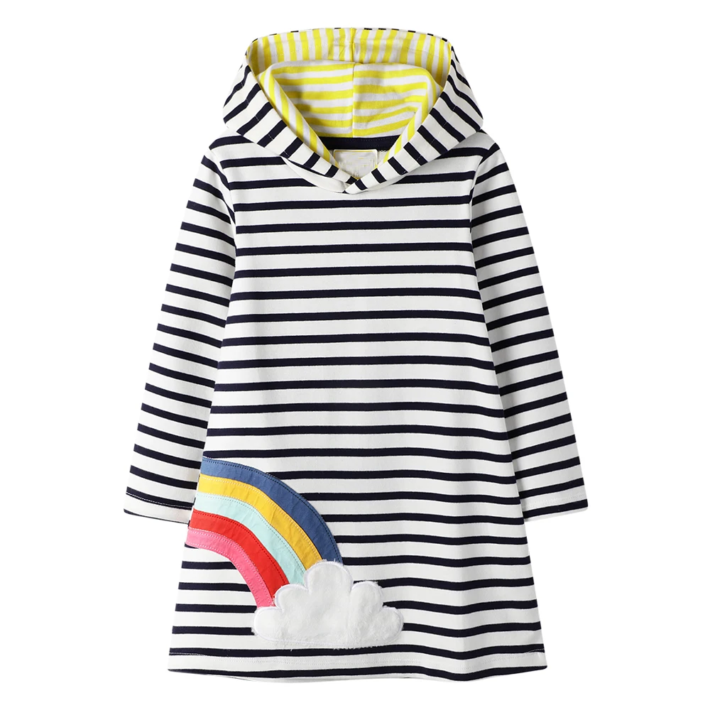 Jumping meter/Новое поступление; платья с капюшоном для девочек; одежда для малышей с длинными рукавами с изображением фламинго; хлопковое платье принцессы с капюшоном для девочек