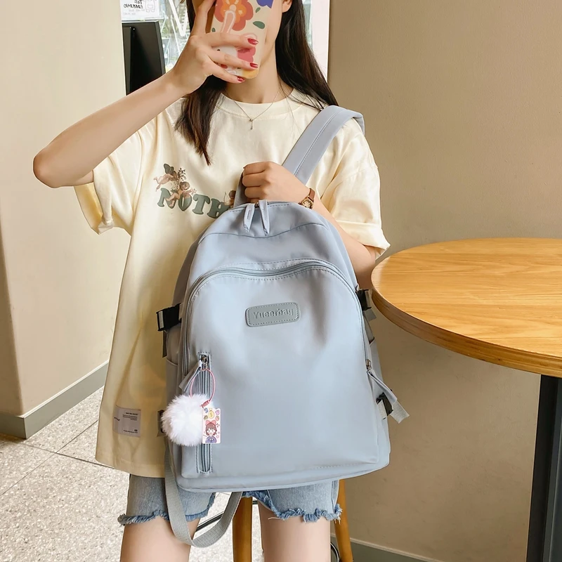 16 inch Nylon Waterproof Solid Girls Fashion Backpack Schoolbags