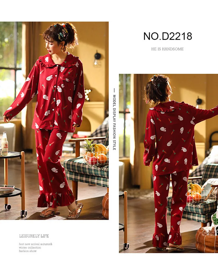Осенне-зимняя женская пижама с длинным рукавом, Хлопковая пижама для женщин, отложная Пижама с воротником, Kawaii, милая одежда для сна, Прямая поставка