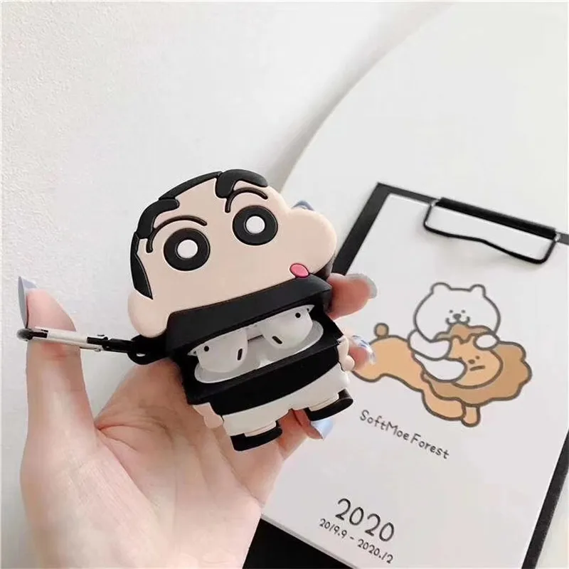 Милый чехол для наушников с 3D рисунком Crayon Shin-chan для Apple Airpods 1 2, силиконовый защитный чехол для гарнитуры Air Pods Funda