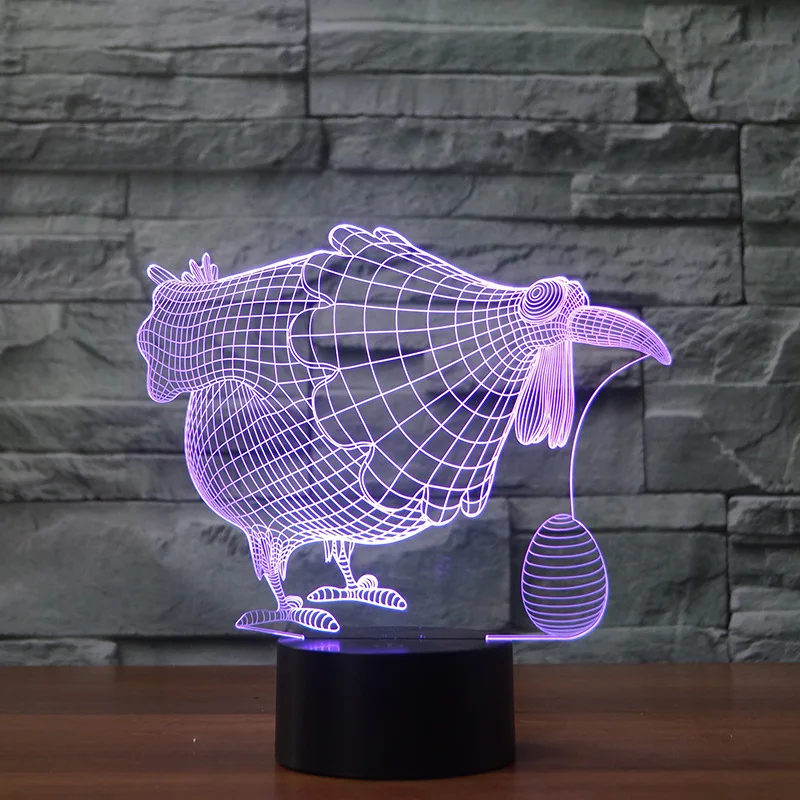 Курица несущая яйцо 7 цветов лампа 3d Визуальный светодиодный ночник s для детей