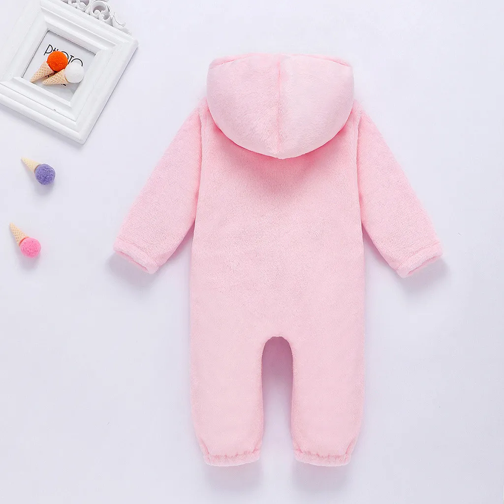 Newborn Infant Baby Cute Romper Girls Boys clothing Winter Warm Fleece Zipper Heart Hooded Romper Jumpsuit Outfits Baby Onesie