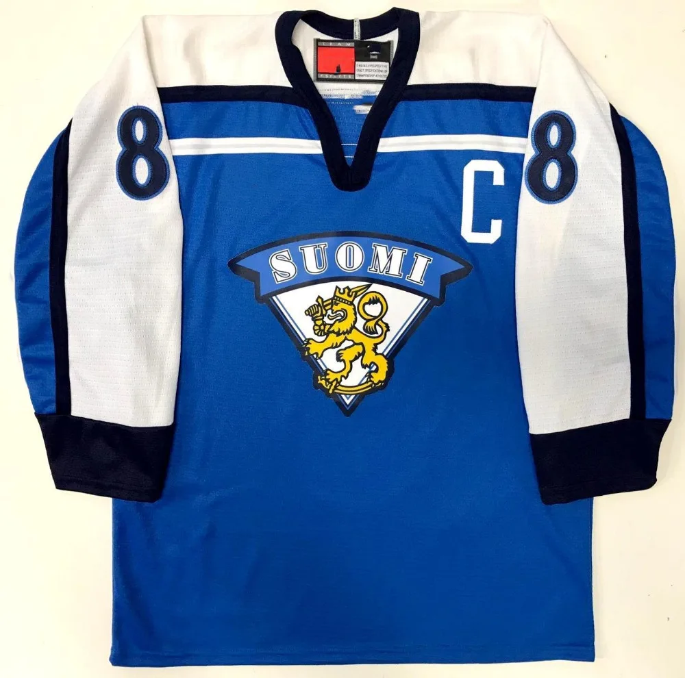 

Finland Suomi #4 KIMMO TIMONEN 8 TEEMU SELANNE Hockey Jersey Mens Embroidery Stitched Customize any number and name Jerseys