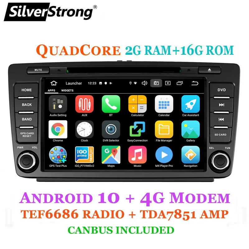 SilverStrong IPS автомобильный 2din Octavia2 Android10 9.0 DVD для Skoda Octavia 2 A5 DSP с 4G + 64G CANBUS DAB