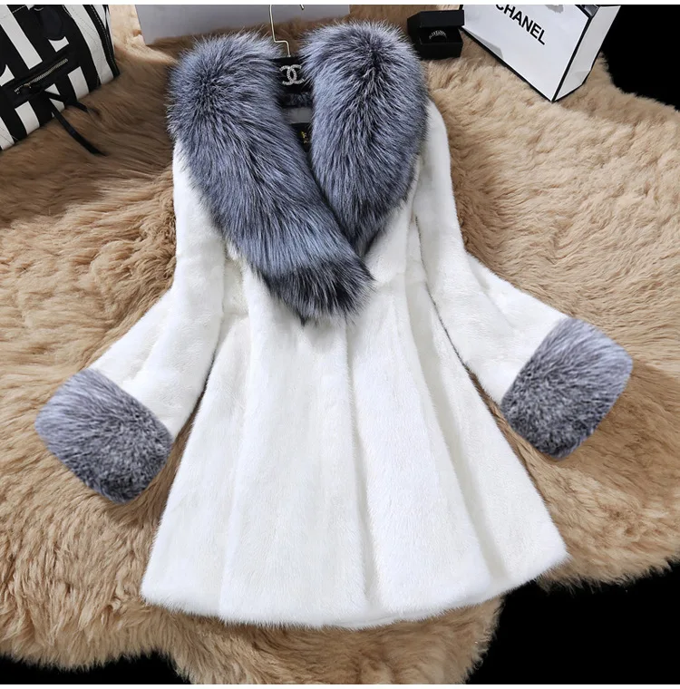 Женское черное меховое пальто из искусственного меха большого размера, белое плотное теплое пальто, верхняя одежда, осенне-зимнее плюшевое ворсистое пальто, куртки, пальто - Цвет: Белый