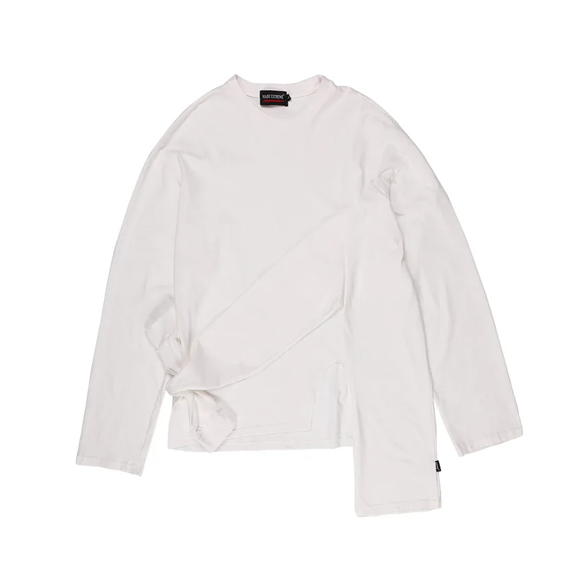 Мужская Уличная панк Готическая модная футболка для влюбленных мужские футболки Женская высокая уличная хип хоп Свободная Повседневная футболка с длинным рукавом - Цвет: Белый