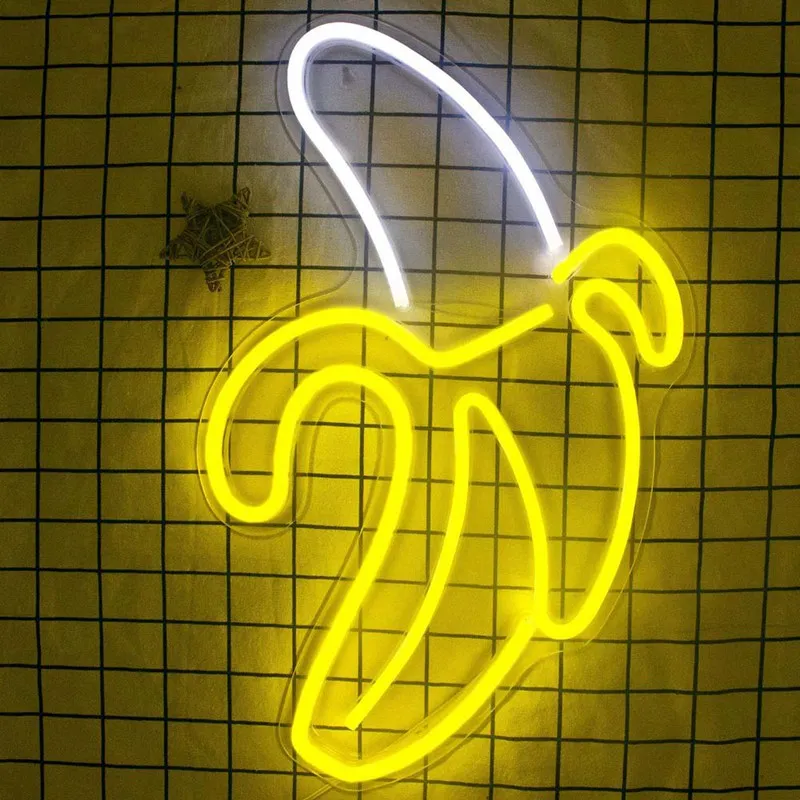 Bananeira em Forma de Néon Luzes de Néon Luzes para Sala Sinais Arte Parede Decorativa Usb Crianças Quarto Presente Aniversário Festa Barra Decoração Led 8 High Quality Luzes e Iluminação