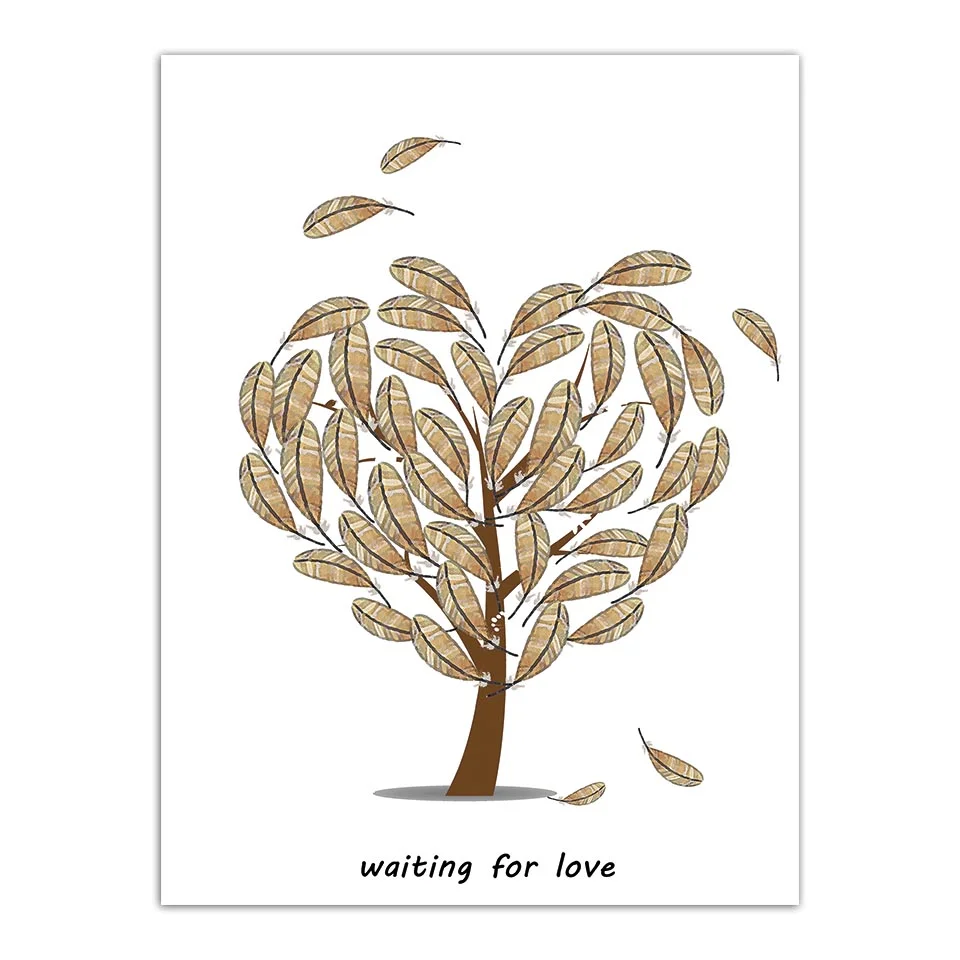 

Prints Pictures Nordic Style Heart Shape Tree Wall Art Letter Canvas Painting Home Simple Decoration Modular Poster Living Room