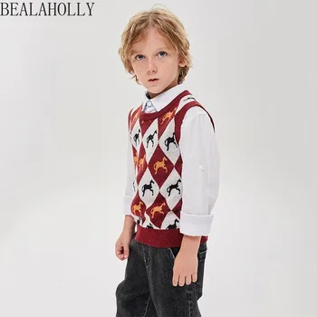 

BealahollyNew Autumn and Winter Children's Vest Fashion Wind-shaped Plaid Boy's Vest Sweater Trend Sleeveless Toddler Boy Vest