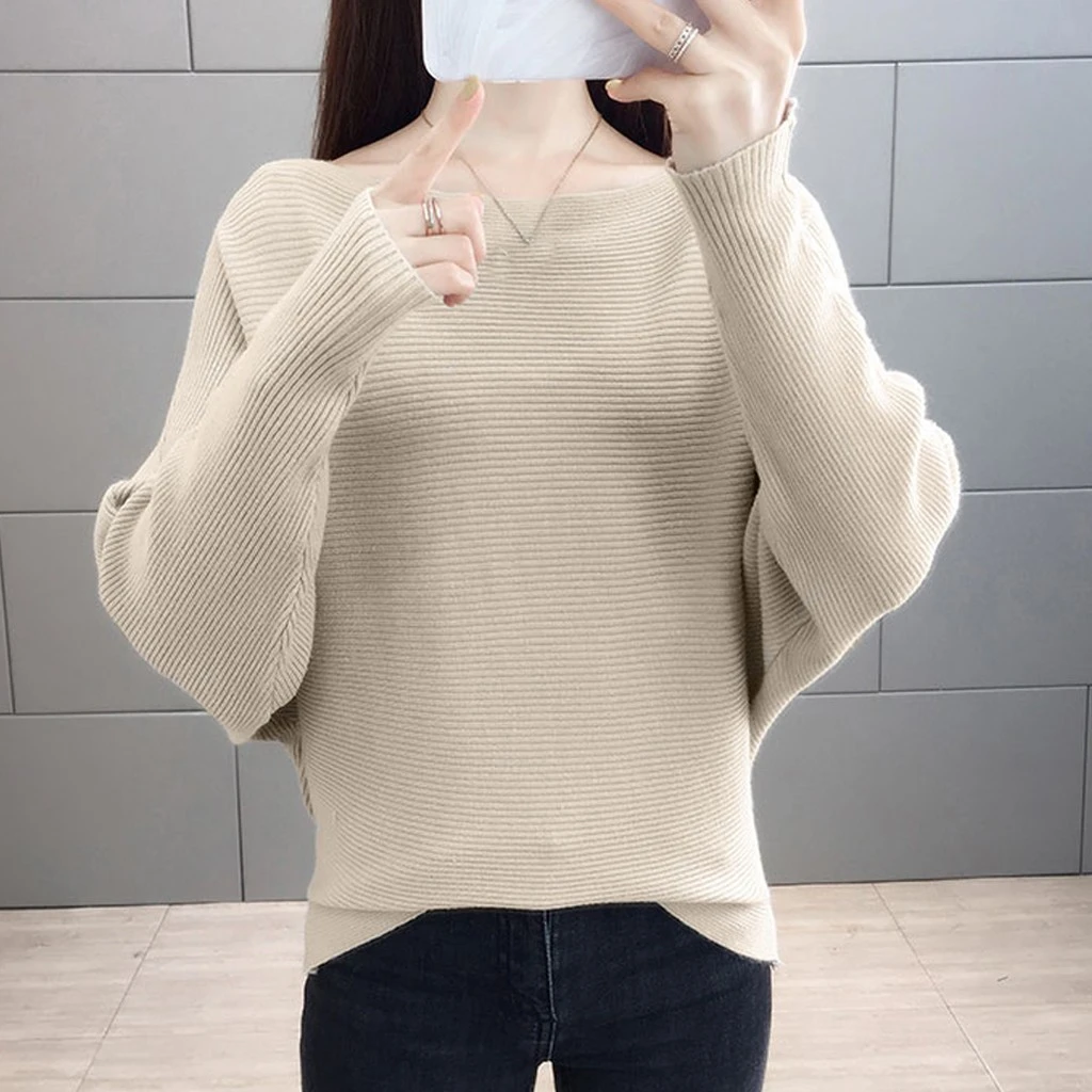 2019 New Arrival Winter Women Tops Casual O-Neck Batwing Sleeve Blouses Autumn Knitted Polka Shirt 903