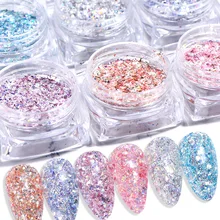 6 шт. смешанные Блестки для ногтей порошок зеркальная полировка хлопья хром пигмент пыль нерегулярные Блестки Дизайн ногтей аксессуары JI1552