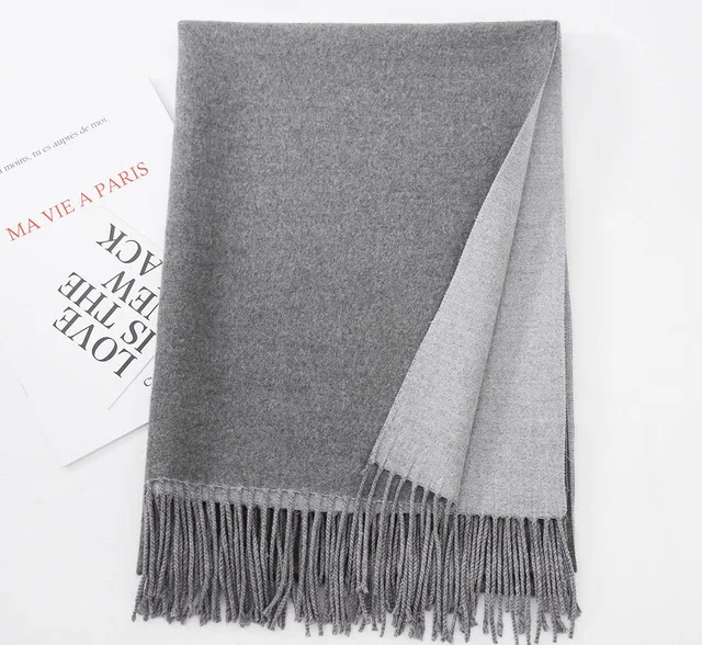 dark light gray Роскошный двусторонний шарф женский двухсторонний классический однотонный зимний теплый утолщенный Шарф кашемировые кисти женская накидка шаль - Цвет: dark light gray
