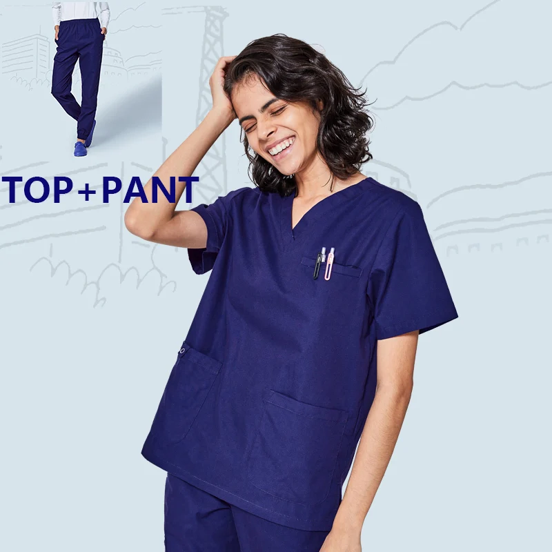 Unisex Scrub Set 1 Унисекс костюм медика Больничная Одежда Набор для женщин мужчин модный дизайн в обтяжку стоматологические халаты салон красоты мужская униформа медсестры - Цвет: Unisex Scrub Set 1