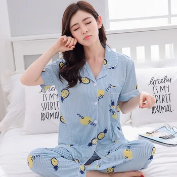 

2020 Summer Short Sleeve Long Pants Pajama Sets for Women Print Sleepwear Pyjama Femme Loungewear Homewear Pijama Mujer Clothes
