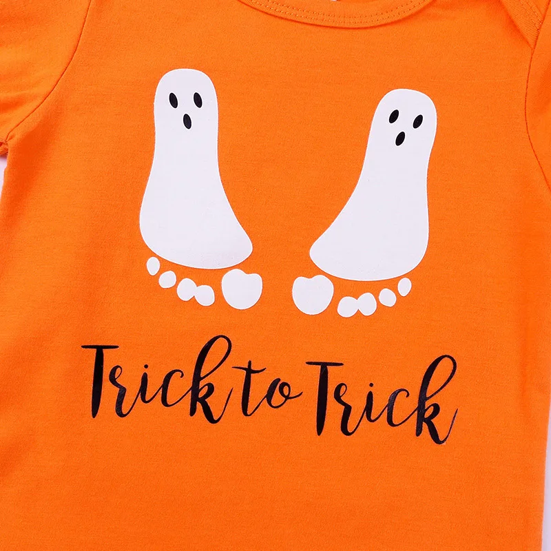 Baby Halloween Print Feet Ghost Costume Jumpsuit Long Sleeve Toddler Boy Girl Top Clothes Outfits NSV775