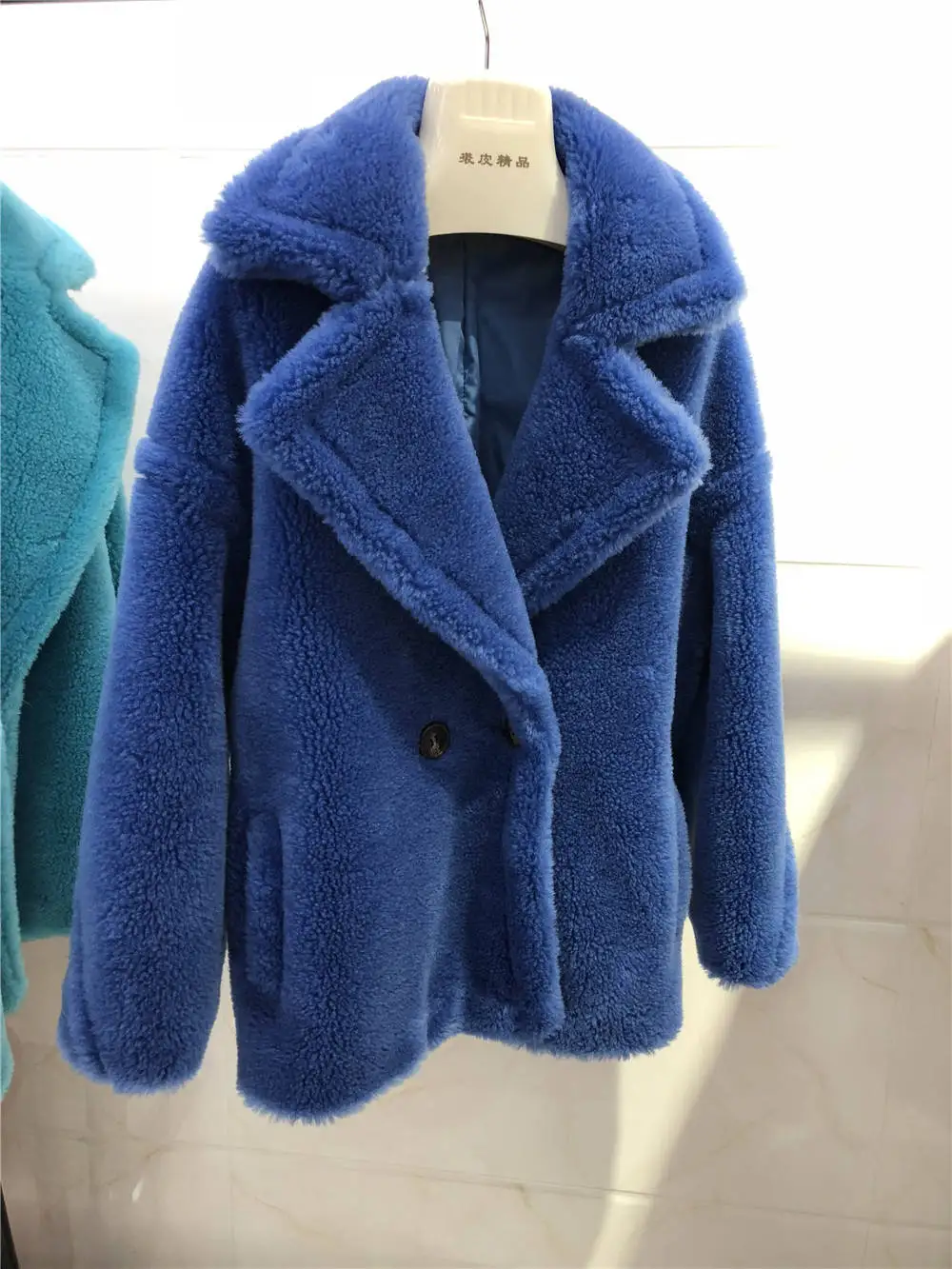 Royal Blue Short Плюшевое пальто короткая и длинная стильная женская плюшевая куртка Медвежонок с отворотом из натуральной шерсти Женская верхняя одежда из овечьего меха S7480B - Цвет: Royal Blue Short