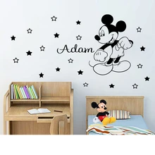 Special Offers Disney  Mickey Mouse Wall Sticker Personalized Name for Kids Room Boy bedroom accessories Art Decor Nursery