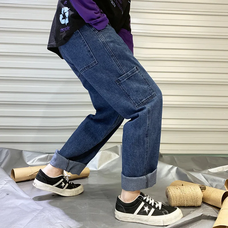 

Spring New Style Capri Pants Men's Loose-Fit Jeans Popular Brand Japanese-style Retro Large Size Straight Wide-Leg Dad Pants Fas