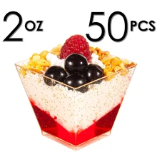 50pcs 60ml Square Dessert Cup Gold Glitter Clear Storage Cups Plastic Reusable Dessert Container Party Decoration Suppies