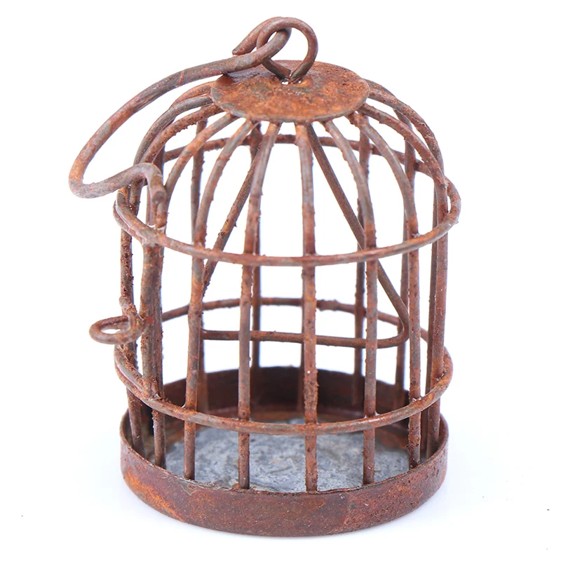Miniature figurines miniature ornament 1:12 scale metal bird cage with bird birdcage dollhouse miniature gold tone