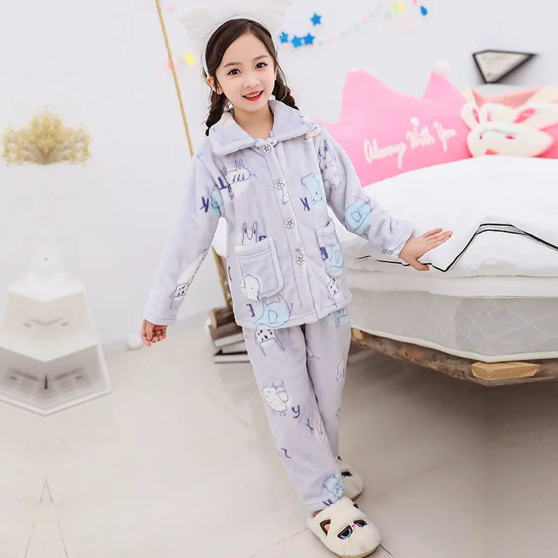 pattern 6 Зимние пижамные комплекты из 2 предметов для девочек детский плотный Пижамный костюм теплые пижамы для детей от 3 до 13 лет комплект одежды для девочек, бархатная Домашняя одежда с двойной стороной, подарок - Цвет: pattern 6