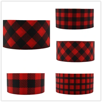 

Q&N ribbon 50Yards 16mm-75mm christmas buffalo plaid Ribbons christmas decorations Printed grosgrain Gift wrapping DIY material