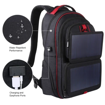 

HOT-HAWEEL 14W Foldable Solar Power Outdoor Portable Canvas Dual Shoulders Laptop Backpack, USB Output: 5V 2.1A Max