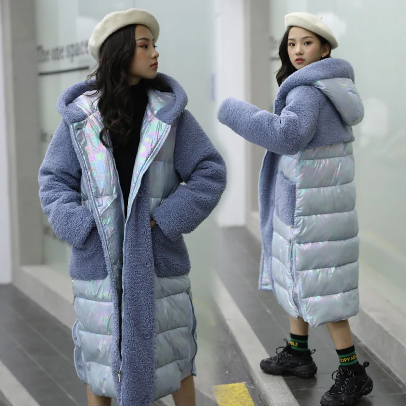 Уличная зимняя куртка с искусственным мехом для девочек, От 6 до 15 лет модная розовая парка с разрезом детская Великолепная длинная верхняя одежда, пальто для девочек - Цвет: Синий