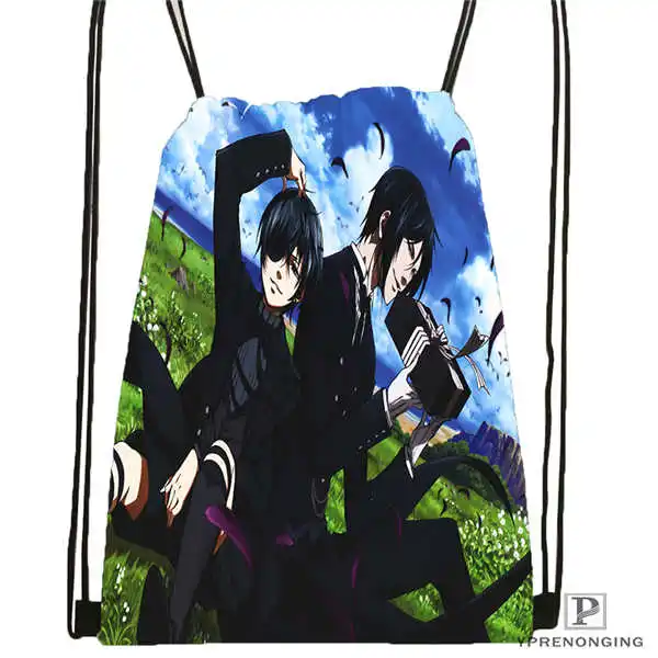 Drawstring Backpack Пользовательский Черный Дворецкий Ciel Phantomhive походная сумка на шнурке милый рюкзак для детей(черная спинка) 31x40 см#180531-04-33 - Цвет: Drawstring Backpack