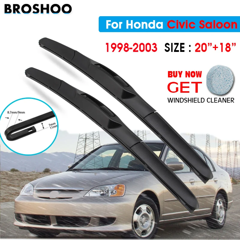 

Car Wiper Blade For Honda Civic Saloon 20"+18" 1998-2003 Auto Windscreen Windshield Wipers Blades Window Wash Fit U Hook Arms
