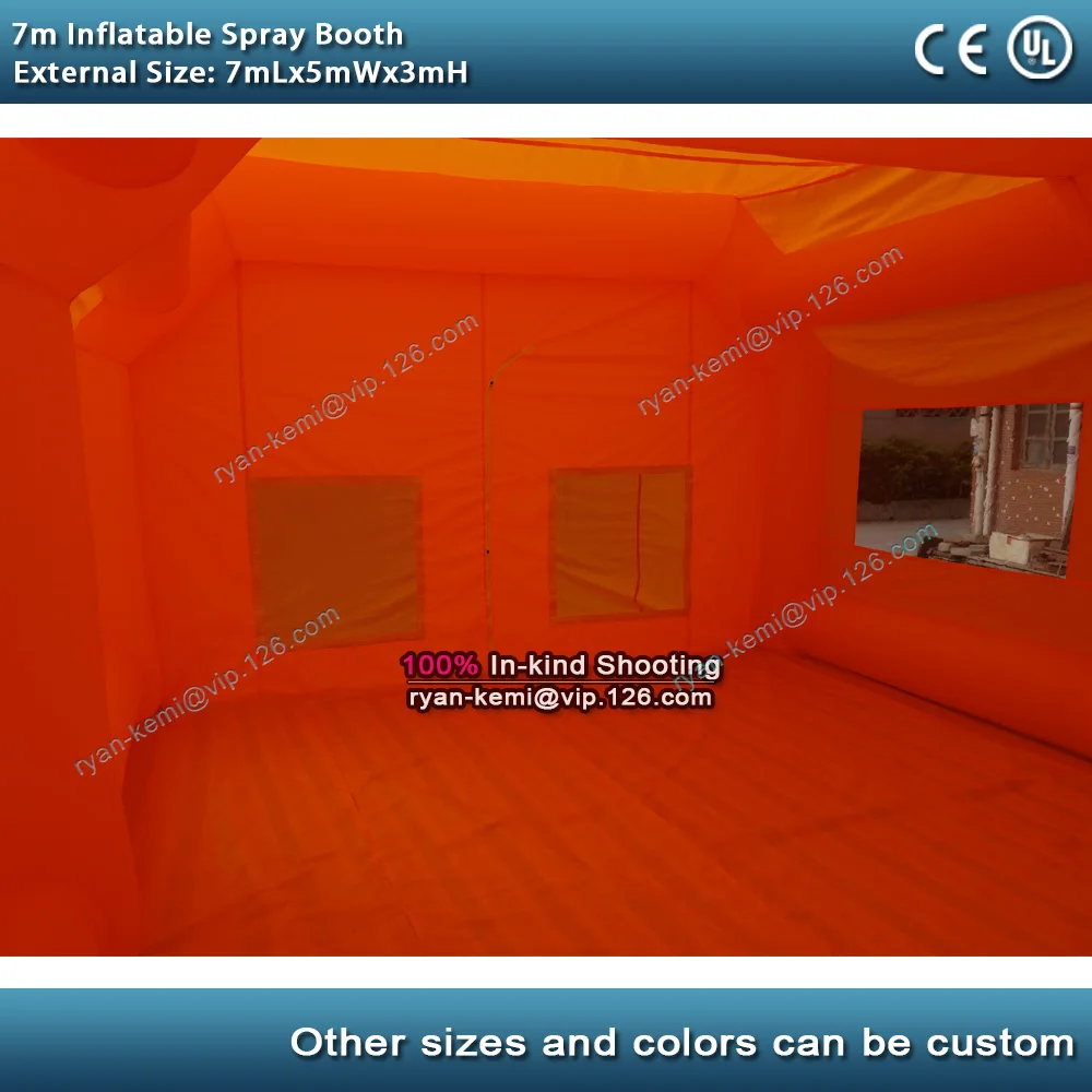 7mx5mx3m orange portable Inflatable spray booth inflatable car painting booth cabin tent with 2 blowers 4 filters vehicle garage