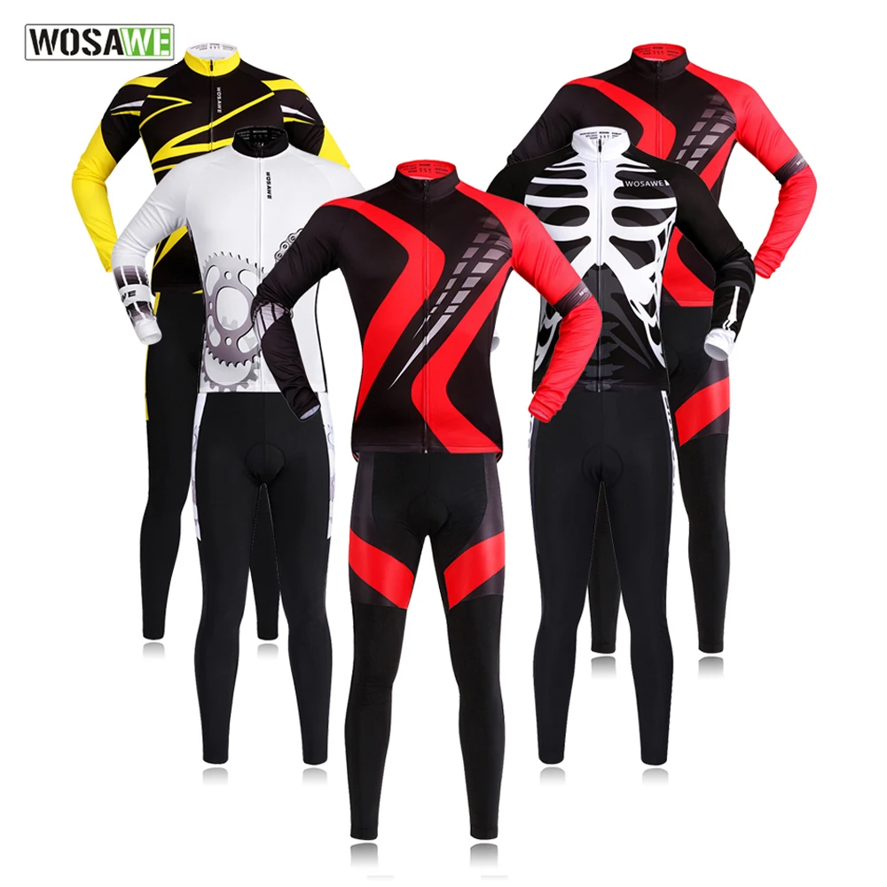 

WOSAWE Mountain Bicycle Pro Cycling Clothing Long Sleeve Jersey Set Breathable 3D Padded Sportswear Bike maillot ciclismo Men