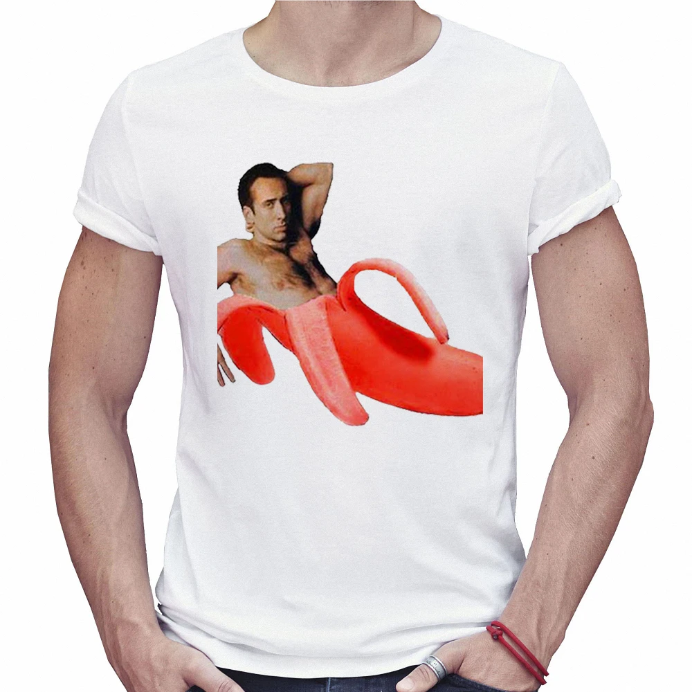 Летняя забавная футболка Nicolas Cage In A Banana, Мужская хипстерская футболка, топы с коротким рукавом, мужская белая креативная футболка - Цвет: 3