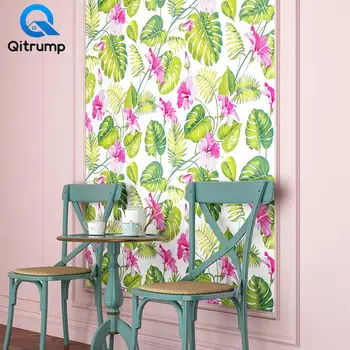 

Home Decor PVC Wallpapers Colorful Leaves Cozy Waterproof Wall Sticker Pastoral Floral Bedroom Living Room Background Decoration