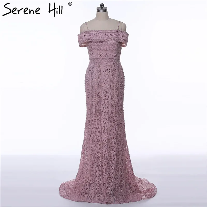 Новейшая "Русалка" элегантное вечернее платье длинное сексуальное без рукавов Жемчуг Бисероплетение вечерних платьев Serene Хилл LA6013 - Цвет: pink