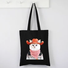 Cat Tote Bag Country Style Canvas Tote Bag Animal Prints Western Cowboy Totebag Reusable Shopping Bag Fashion Cute