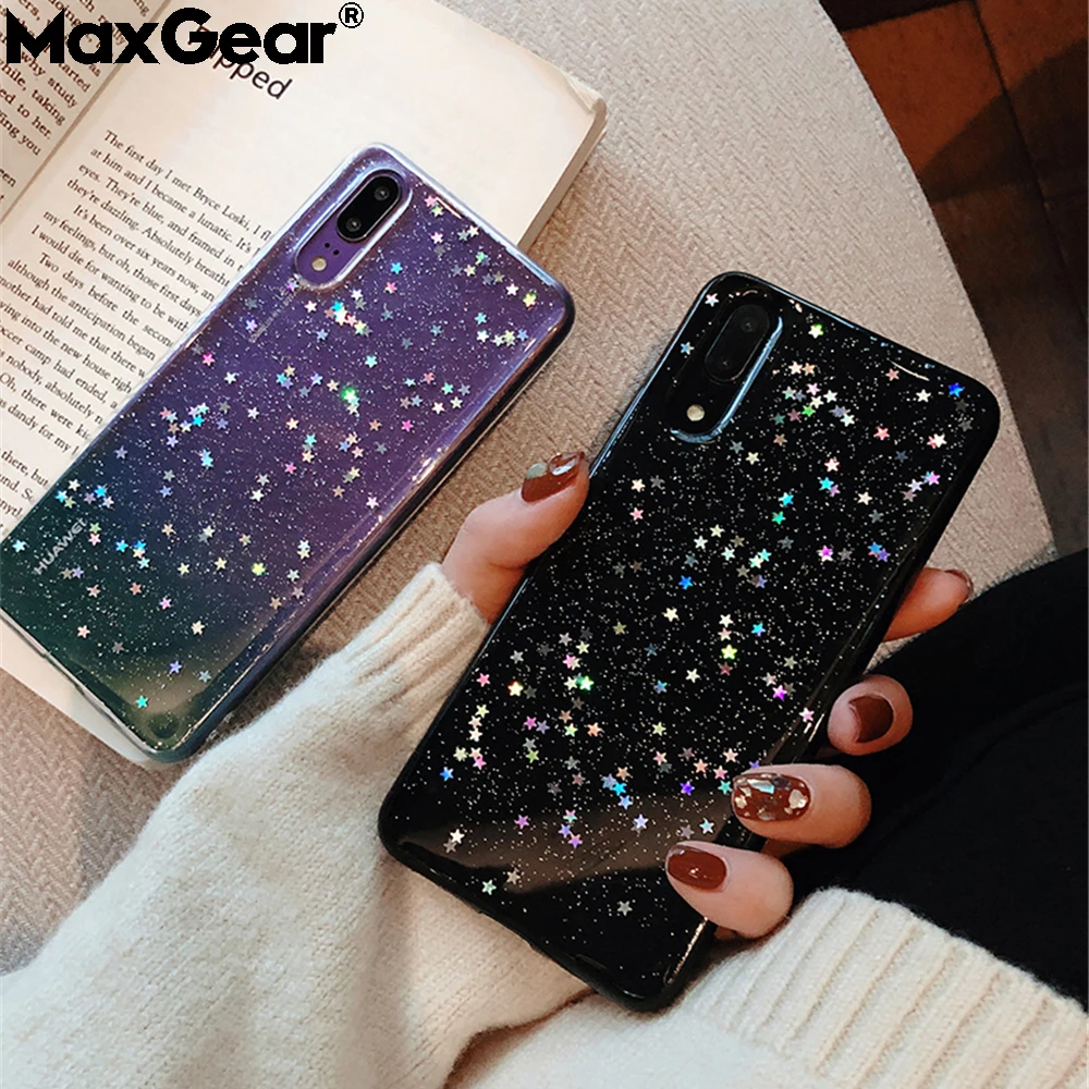 Прозрачные блестящие чехлы со звездами для huawei P20 P30 Pro Honor 9 10 Lite V20 mate 20 Nova 3i 3 2S P Smart P10 Plus эпоксидный блестящий чехол