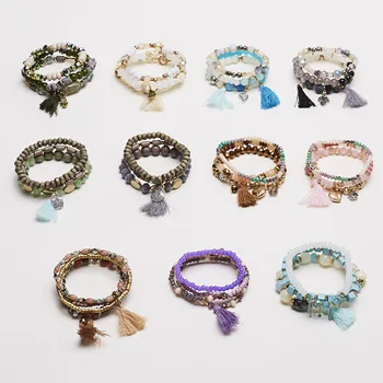 

Rinhoo Multicolor Crystal Strand Bracelets For Women Fashion Boho Beaded Bracelets & Bangles Charm Tassel Multi Layered Bracelet