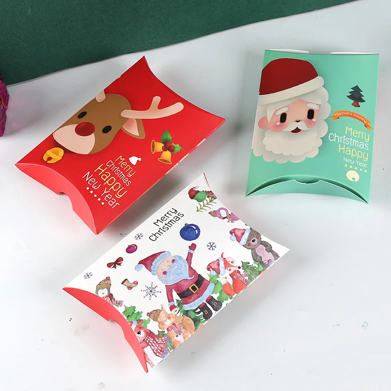 50 шт. Рождественская Подарочная коробка подушки коробки Счастливого Рождества конфеты, печенье ювелирные изделия коробки Рождественский подарок пакеты для упаковки