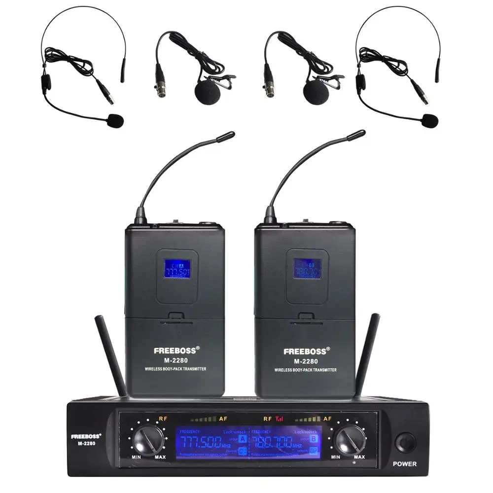 Freeboss M 2280 50 м Рабочий диапазон 2 Bodypack передатчик гарнитуры микрофон и Lavaliver