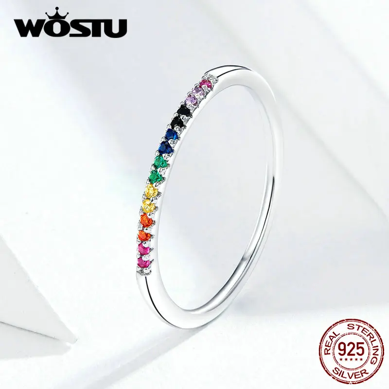 WOSTU Лидер продаж подлинные 925 пробы Серебряное красочное циркониевое кольцо для женщин подарок означает красочную жизнь и шоу хорошее будущее BKR583